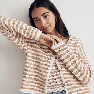 Women’s Madewell beige & cream striped crochet cardigan
